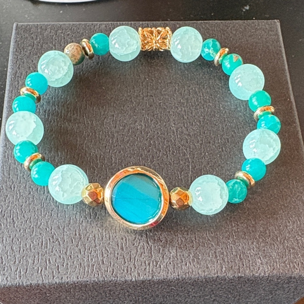 Serpentine & Hematite gem bracelet with glass beads